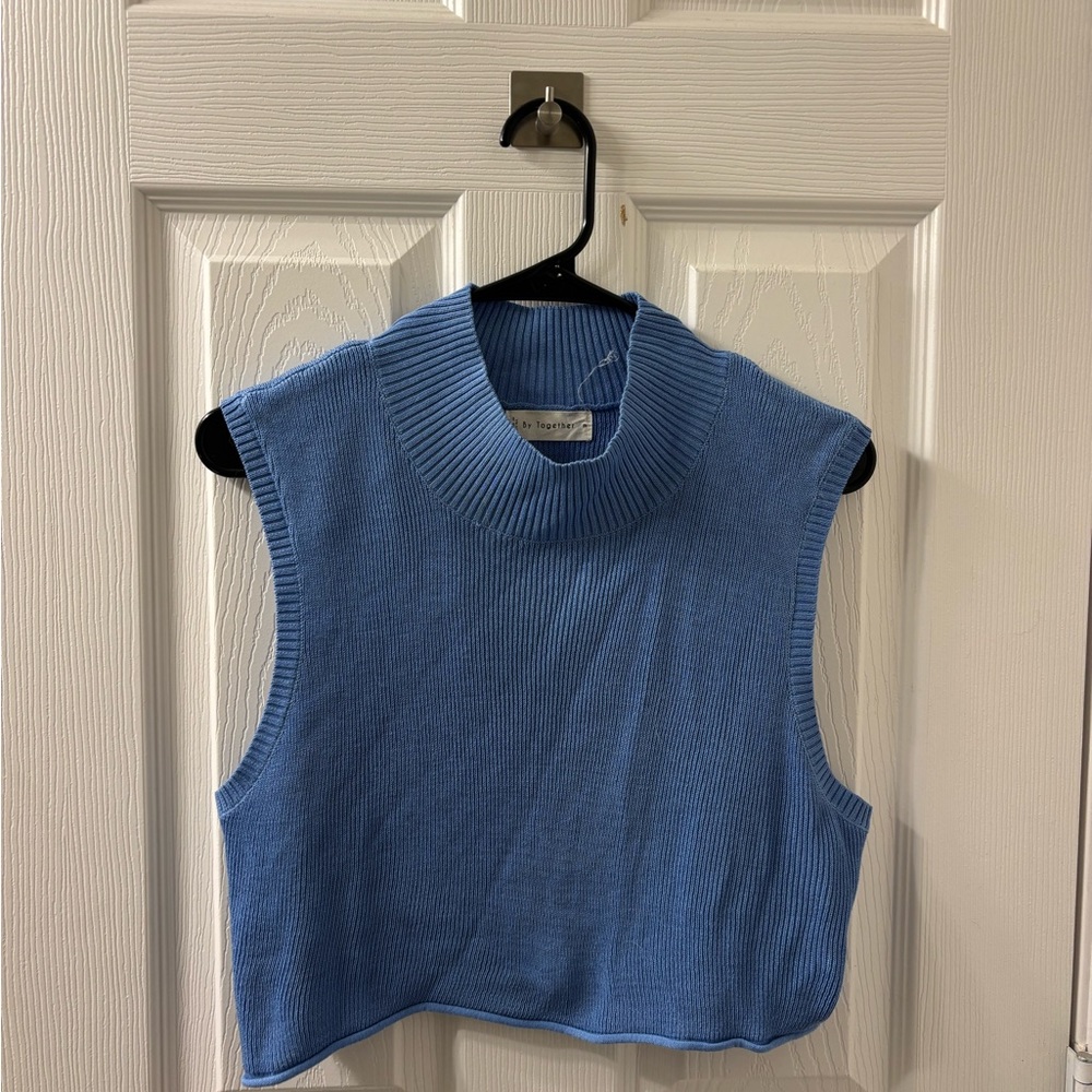 By Together Blue Sleeveless Mock Neck Crop Top